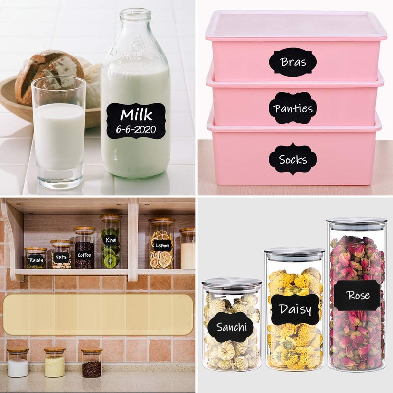 Wisdompro Chalkboard Labels, 134 Pcs Waterproof, Reusable & Removable Blackboard Stickers with 2 Chalk Marker for Storage Bins, Food Container, Mason Jars, Bottles - 3 Sizes with Pen - Image 4
